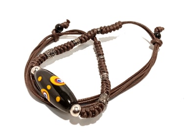 VINTAGE LEATHER NECKLACE VENETIAN BEAD CENTER PIECE 40MM