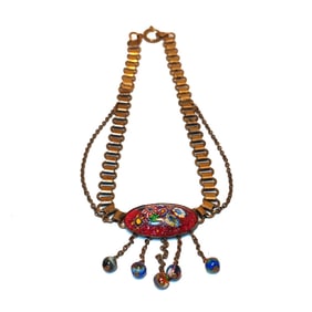 VINTAGE CZECH GLASS NECKLACE MILLEFIORI BEADS 12"
