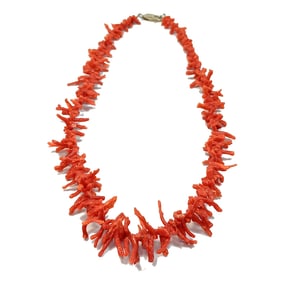 ANTIQUE RED CORAL NECKLACE NATURAL UNDYED 18" LONG   32 GRAMS STERLING CLASP