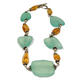NATURAL STONE NECKLACE CITRINE TOURMALINE 17" LONG  73 GRAMS