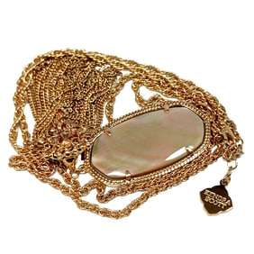 VINTAGE KENDRA SCOTT NECKLACE 28" MOTHER OF PEARL PENDANT SIGNED