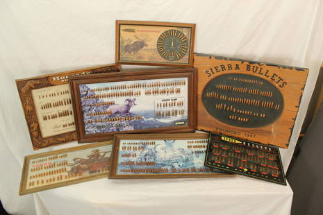 Group of Bullet Boards: A collection of seven bullet board displays of various popular ammunition makers such as, Nosler, Speer, Hornady. All showing great graphics and colors. Category: Miscellanious