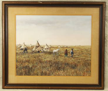 Wackerman Painting: A pleasing Native American print, professionally framed and measuring 33"x 29".