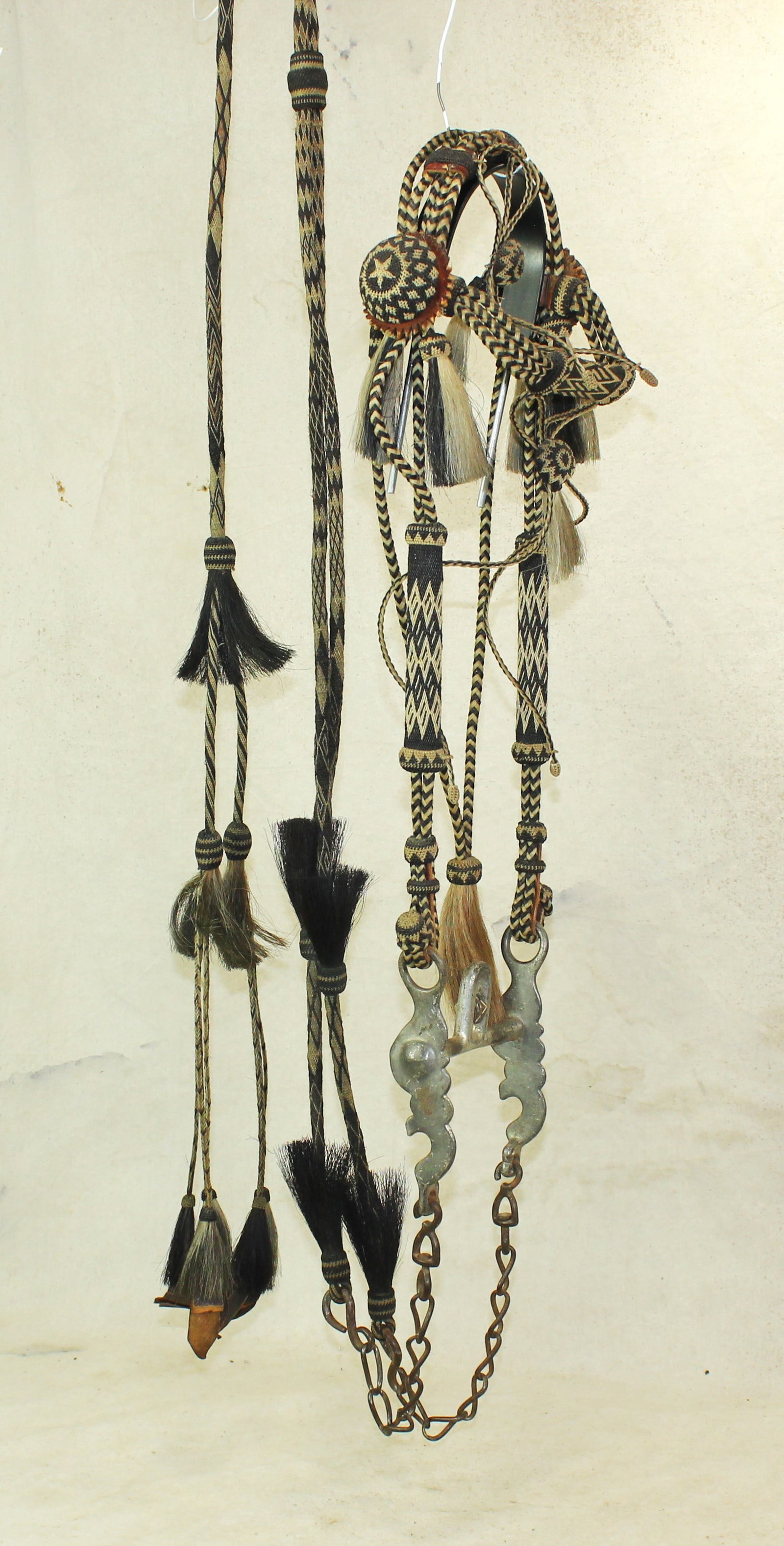 Yuma Prison Horsehair Bridle: A really fantastic Yuma Prison made bridle with striking bold black and white color,