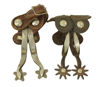 Lot with two pair of spurs. This lot include one single mounted pair of Kelly Bro's goose heads and