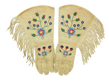 Plateau Indian beaded gauntlets, with large cuffs and interesting floral beaded pattern.