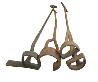 Grouping of three early 1900's branding irons. Hand forged.