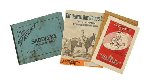 Collection of three early Colorado saddle makers catalogs that includes R.T. Frasier, Fred Mueller