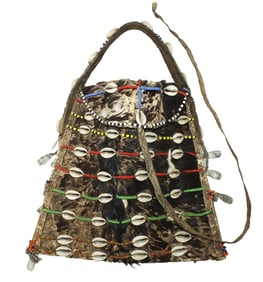 Intersting pre-1900 Northern Plains Indian hide bag with decorative beaded rows.