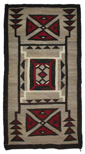 Klagetoh Navajo Rug: Bold colored Ganado pattern rug from the Hubbel Revival period. Measuring 30"x 56".