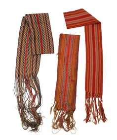 Grouping of three nicely colored finger-woven Metis sashes, with decorative patterns and nice