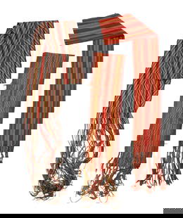 Grouping of three nicely colored finger-woven Metis sashes, with decorative patterns and nice: Grouping of three nicely colored finger-woven Metis sashes, with decorative patterns and nice condition.