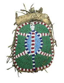 A 19th Century beaded pouch, beaded on both sides with brilliant colors in a figural turtle pattern,