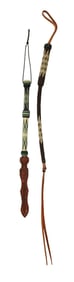 Grouping of two exceptionally nice horsehair hitched quirts, with great geometric style, and nicely