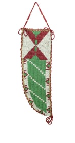 Northern Plains large beaded knife sheath with unique apple green pattern, moteasuring 10" in