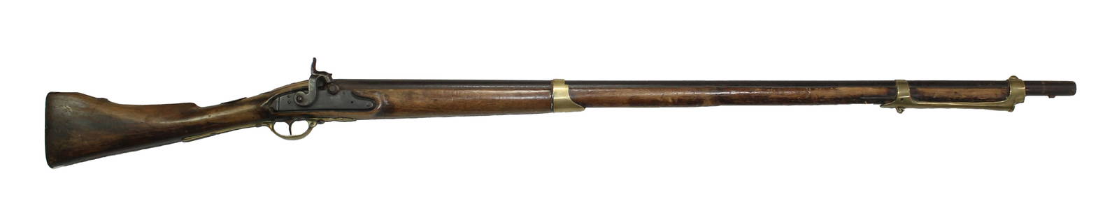 1815 Daniel Dana Flintlock Musket: Converted to percussion (69-70 cal.), with a 41&#8221; barrel. Solid walnut stock, finish worn lock, hammer and barrel. Showing great carved out upper stock showing Native American usage. In antique g