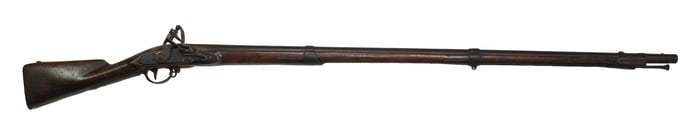 Dated 1808, 60 caliber flintlock musket with correct iron furniture throughout, with original