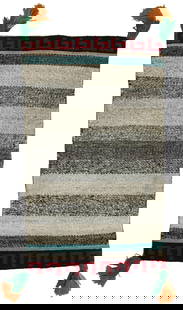 Fancy Navajo Saddle Blanket: Uniquely colored Sunday saddle weaving with great borders and accenting tassels, with dimensions 31"x 53".