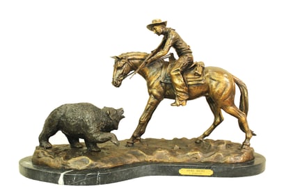 Attractive western bronze, inspired by Fredrick Remington, and titled "Double Trouble". Dimensions