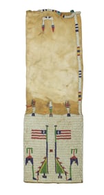 19th Century Northern Plains pipe bag with desirable American Flag pattern on hide using colorful