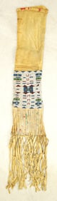 Unusual Northern Plains pipe bag displaying unique bead pattern with pony tracks down the center,