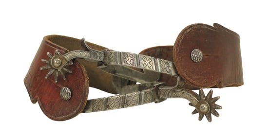 Beautifully authentic pair of very early California style spurs, with deeply chased iron offsides,
