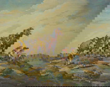 Colorful western image titled "Gaurdians of the Range", a part of the 1939 "Westward Ho" series done