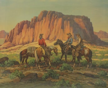 With a characteristic bright colored desert background this image is titled "The Stranger", circa