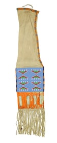 Wonderful Native American pipe bag, with very unique pattern beaded on hide, with attractive