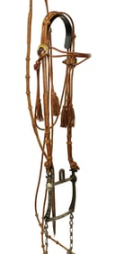 Fabulous braided kangaroo bridle showing decoratively done fringed tassels, finely crafted browband