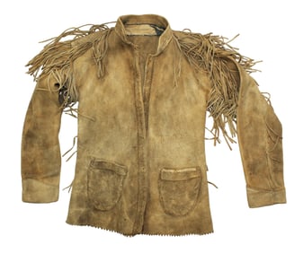 Nicely presenting mid 1800's frontiermans buckskin jacket with fabulous fringe, showing great color