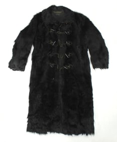 Oversized turn-of-the-century old west style bear hide frontier long coat with richly colored hair,