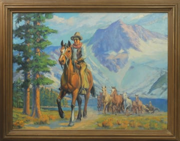 Attractive large western oil on canvas signed "King Studios" in lower right, displaying great color