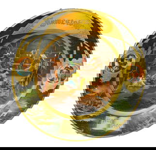 Jamestown Tray: Great tin wall hanging tray with colorful Native American scene, measuring 10" in diameter.