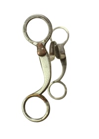 Very popular tri-tone McChesney port mouth grazing bit in snake pattern copper head and twisted