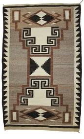 Dazzling earth tone Navajo weaving in Crystal Storm pattern, measuring 44"x 70".
