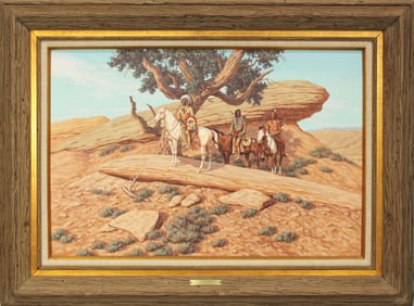 Nicely presenting oil on canvas titled "Wary Eyes", dated 1980, and signed in lower right. Measuring