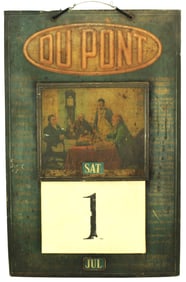 Rich colored Dupont ammunition and black powder metal advertising calendar, measuring 19"x 29".