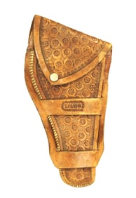 A holster from an extremely scarce Colorado maker, made for a 5 1/2" Colt single action revolver,