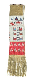 Extensively beaded Plains Indian pipe bag with large panel of detailed beadwork, extraordinary