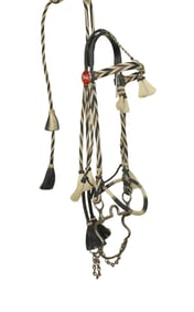 Extra clean all natural color horsehair bridle with bold brown, white and black round hitched spiral