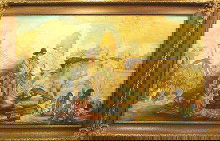 Facinating oil on canvas with striking western scene, done by artist W.G. Gross, signed in lower
