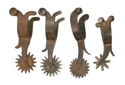 Grouping of four spurs from the highly desirable Rex Schnitger shop, showing his classic split