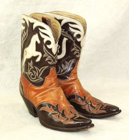 Showing incredible craftsmanship and style, these San Antonio made Garcia and Sons 1940's boots show