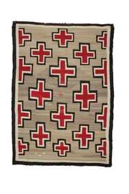 Desirable large Native American weaving with wonderful Mission Cross design, measuring 48"x 58".