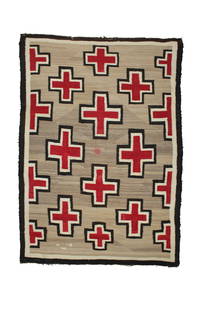  Navajo Weaving : Desirable large Native American weaving with wonderful Mission Cross design, measuring 48"x 58".