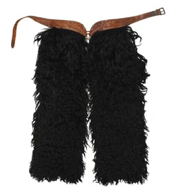 Striking unmarked pair of black angora chaps with attractive long twisted hair, and a great full