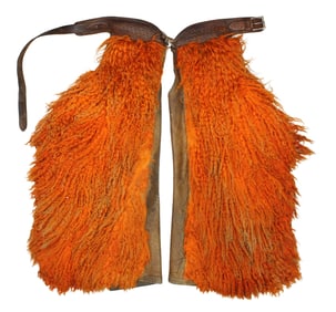 Seldom seen pair of Western Saddlery maker marked orange angora batwing chaps with wonderful thick