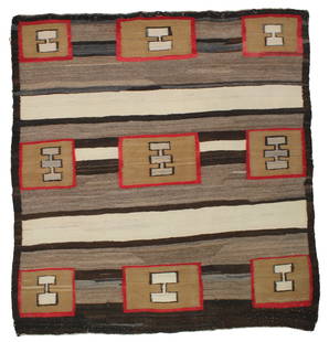 Navajo Childs Blanket: An old Native American child's blanket, exhibiting great feel, pleasing pattern and color. Measuring 43"x 46".