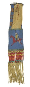 Extremely rare oversized Lakota figural beaded tobacco bag. A double-sided bag, featuring a great